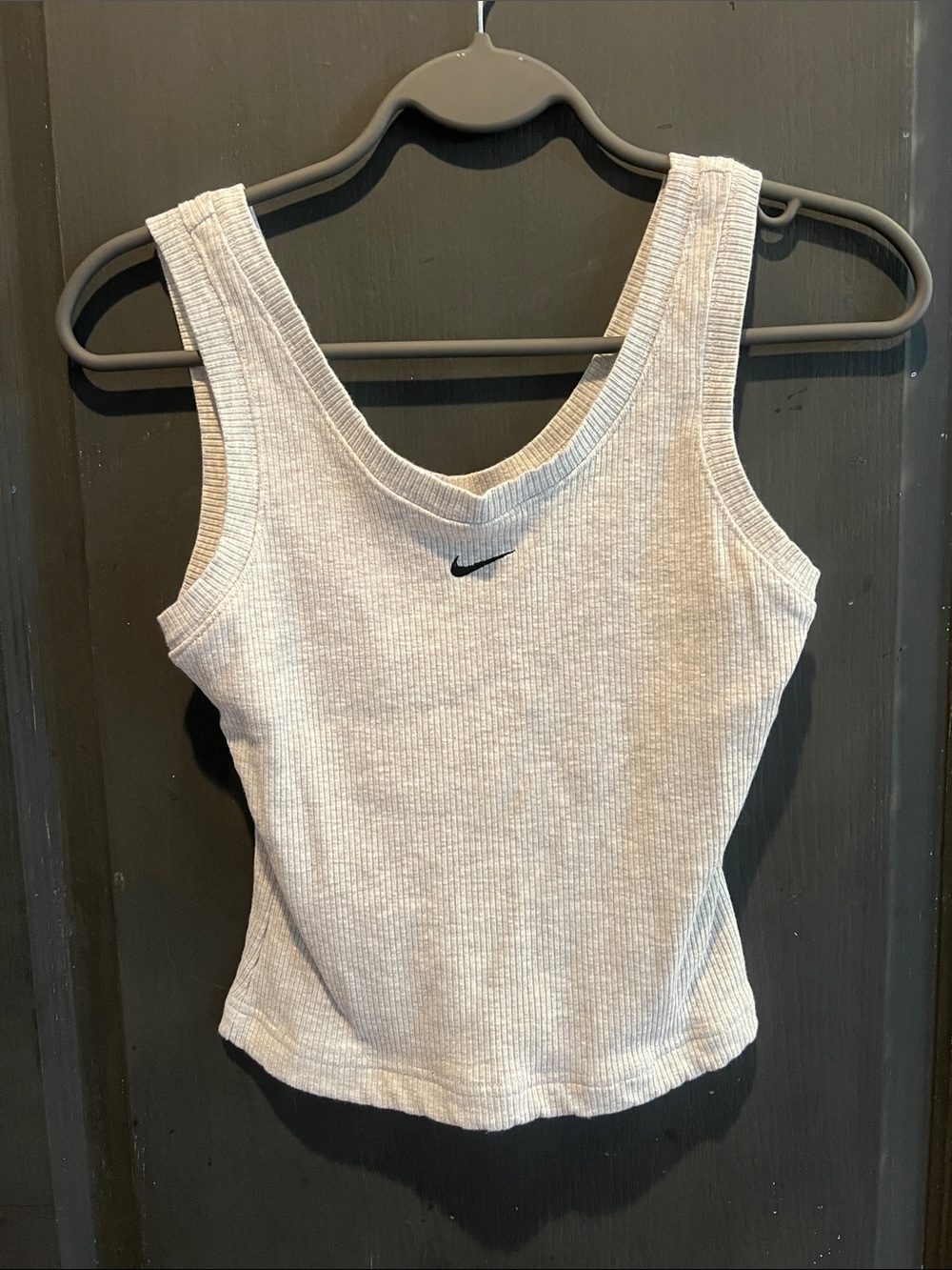 Nike Ribbed Tank Top in Light Gray with Black Swoosh